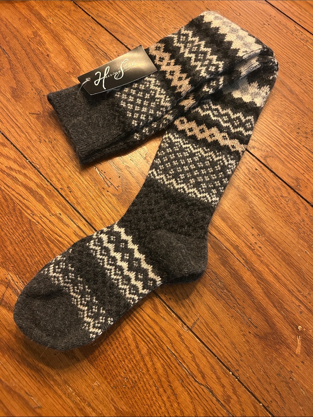 NWT Fair Isle gray/tan over the knees Crew Socks